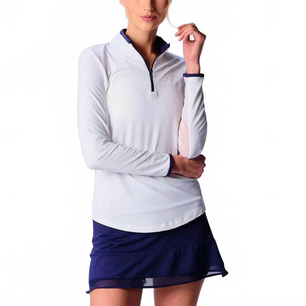 NEW G LIFESTYLE long sleeve color block mock top in white/navy